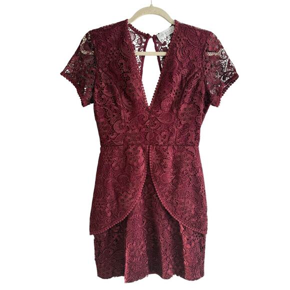 WAYF Women’s Lace Minidress in Burgundy size Small - Picture 4 of 11